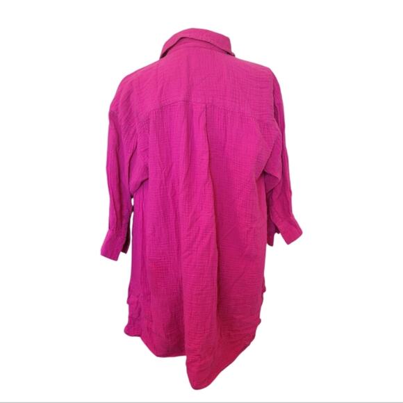 1X Leota Fuschia Pink Collared Pullover Tunic Seersucker Blouse - Picture 2 of 3